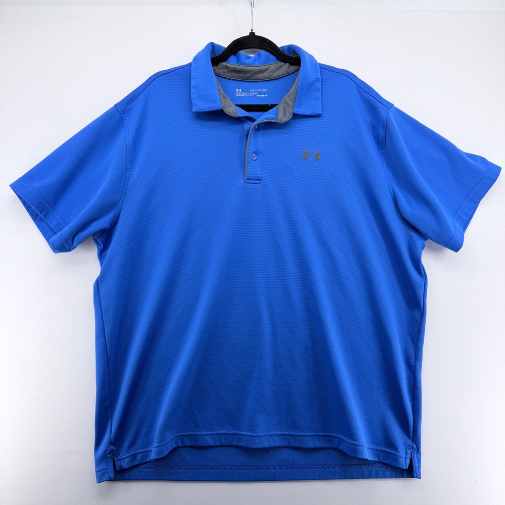 Under Armour Mens HeatGear Polo Shirt Blue Loose Fit Short Sleeve 2XL‎ Golf Tee